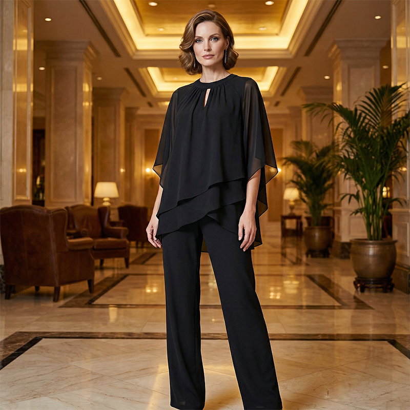 Completo donna elegante asimmetrico con pantaloni ampi