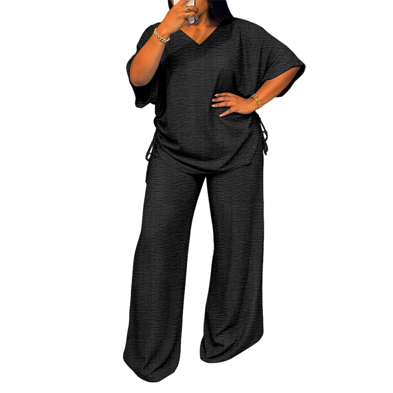 Completo donna fluido con top regolabile e pantaloni larghi