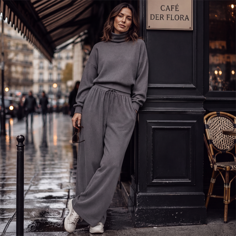 Completo donna due pezzi con collo alto e pantaloni larghi