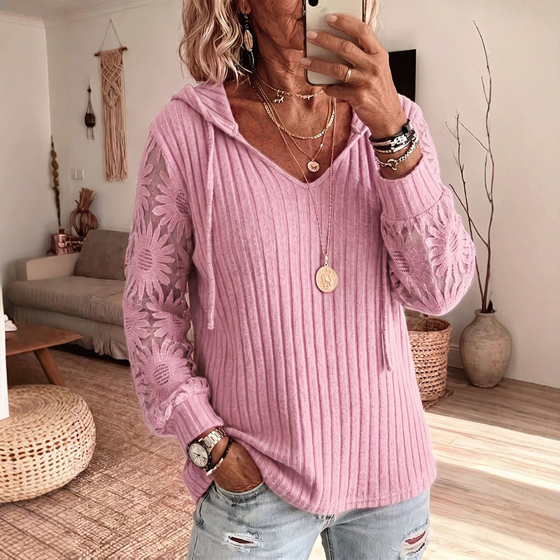 Top donna con cappuccio e maniche in pizzo floreale