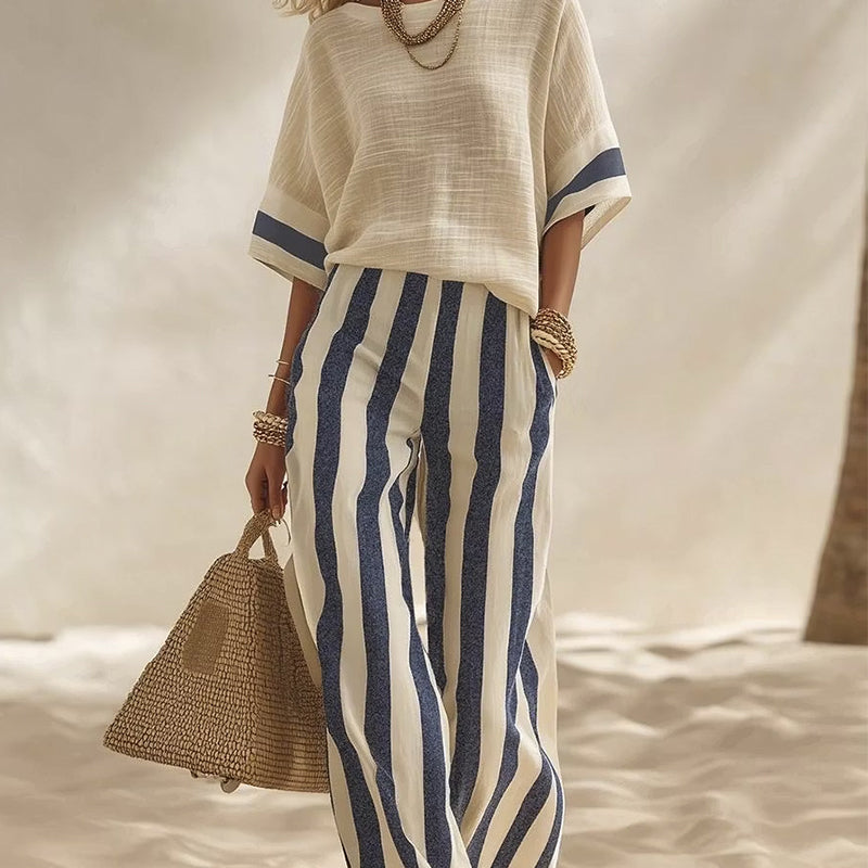 Completo donna estivo con pantaloni larghi a righe