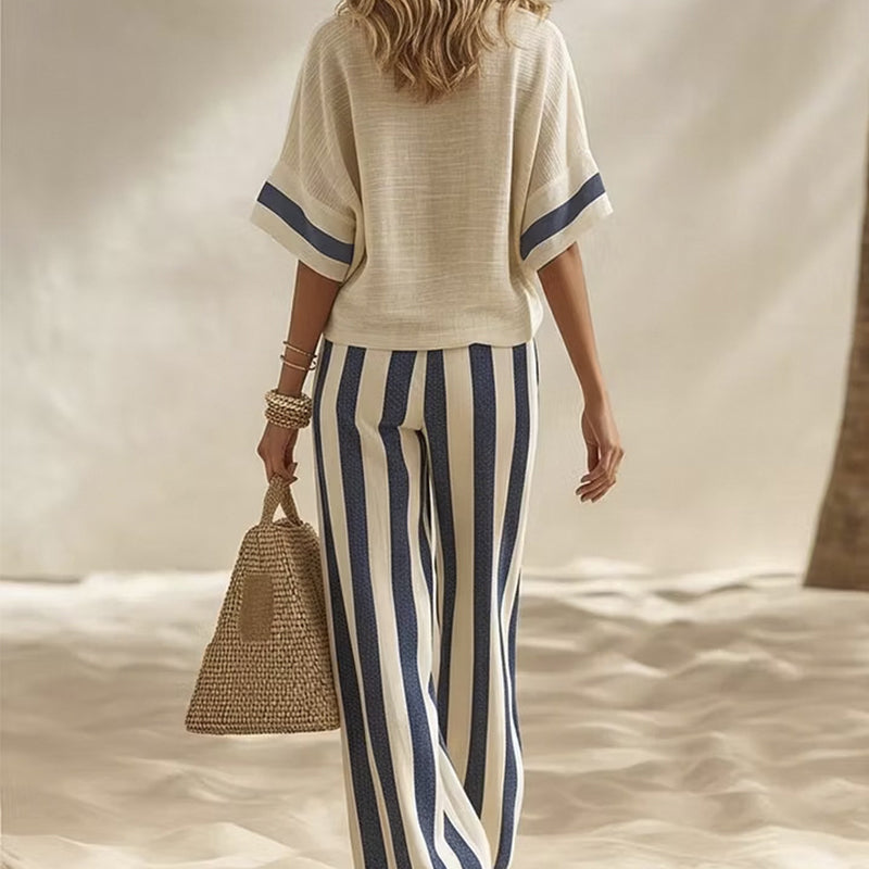Completo donna estivo con pantaloni larghi a righe