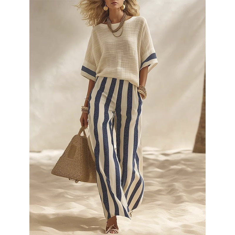Completo donna estivo con pantaloni larghi a righe