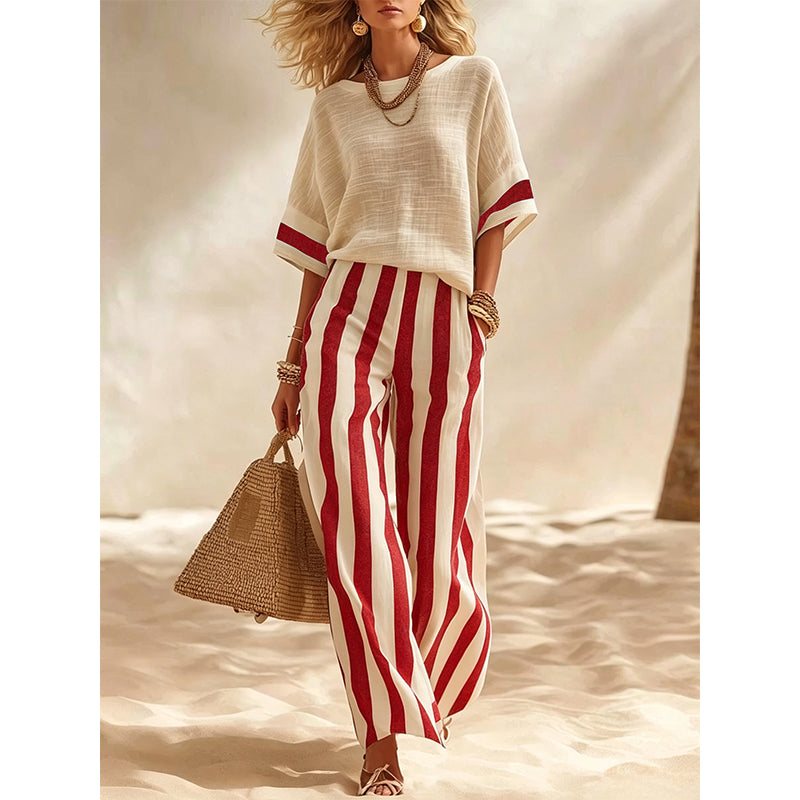 Completo donna estivo con pantaloni larghi a righe