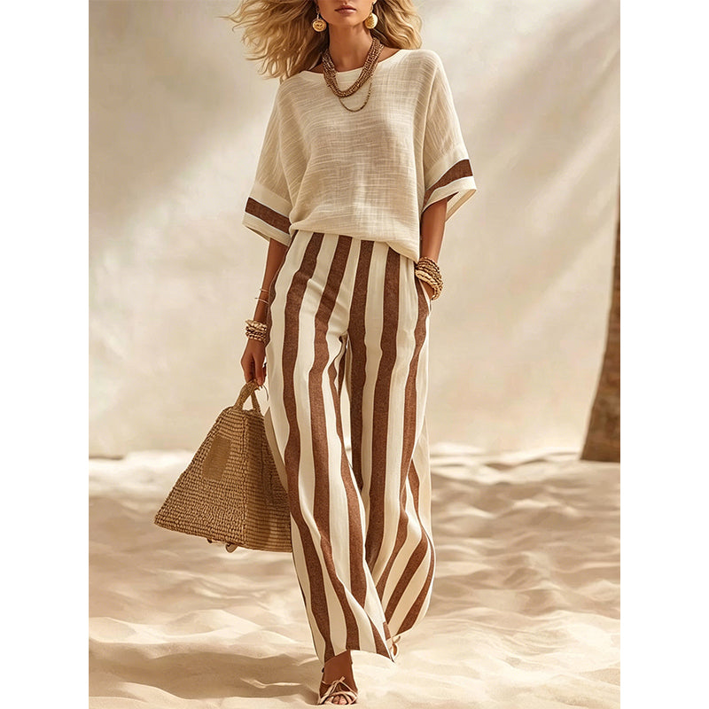 Completo donna estivo con pantaloni larghi a righe