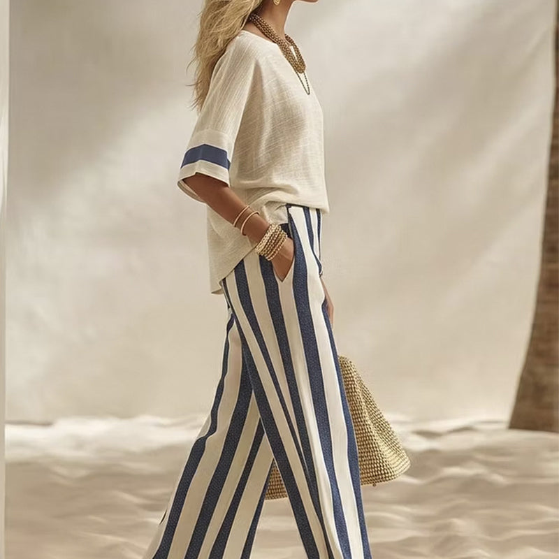 Completo donna estivo con pantaloni larghi a righe