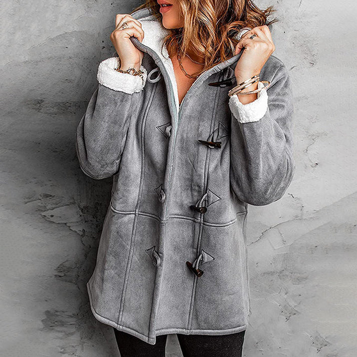 Cappotto donna con cappuccio effetto suede e interno morbido