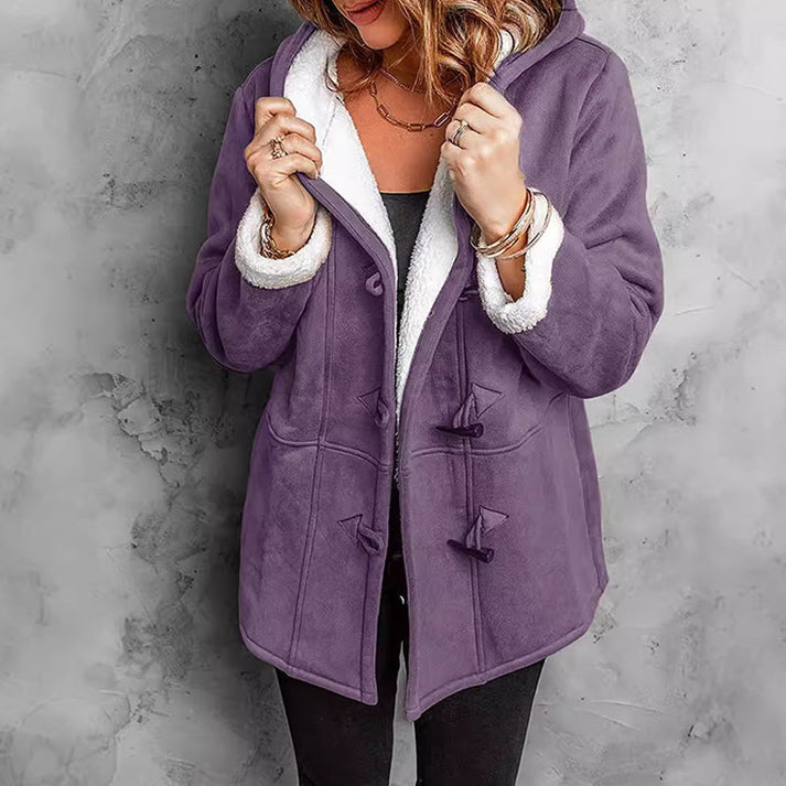 Cappotto donna con cappuccio effetto suede e interno morbido