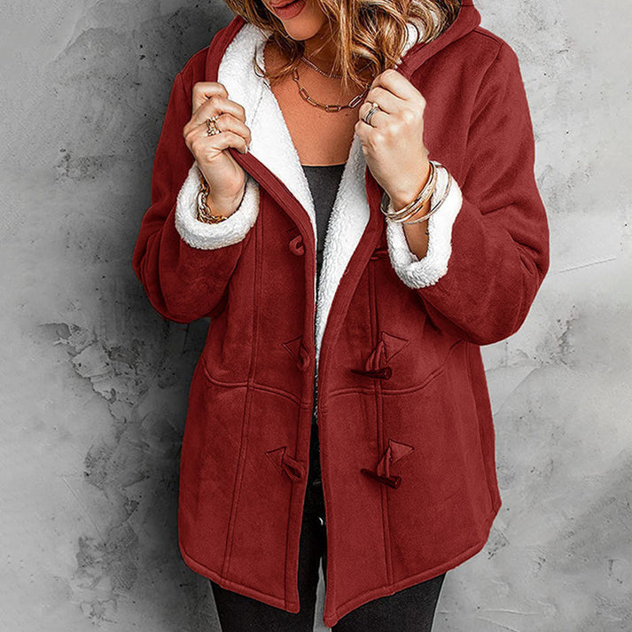 Cappotto donna con cappuccio effetto suede e interno morbido