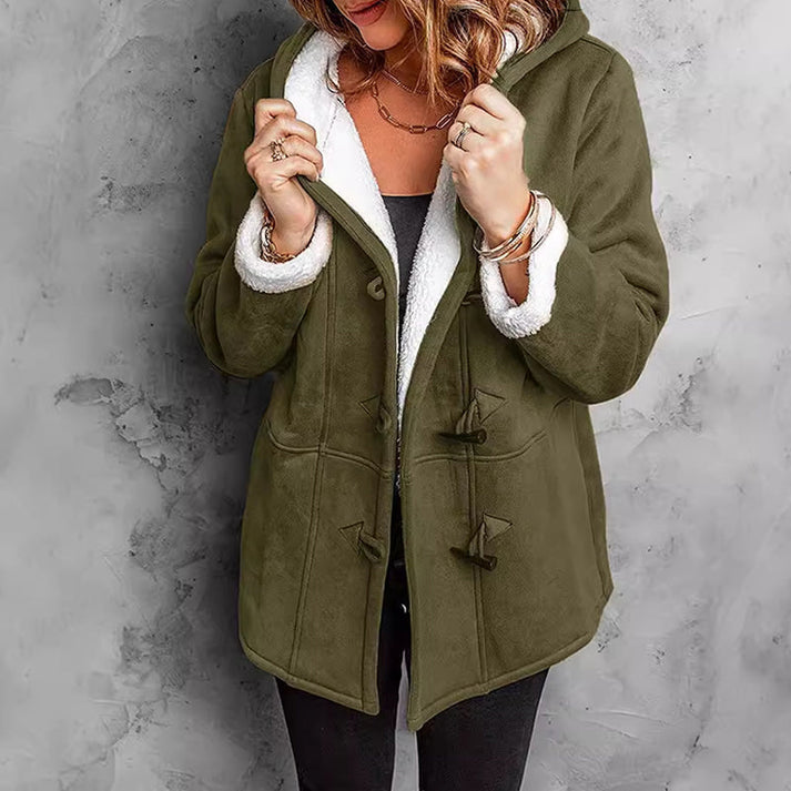 Cappotto donna con cappuccio effetto suede e interno morbido