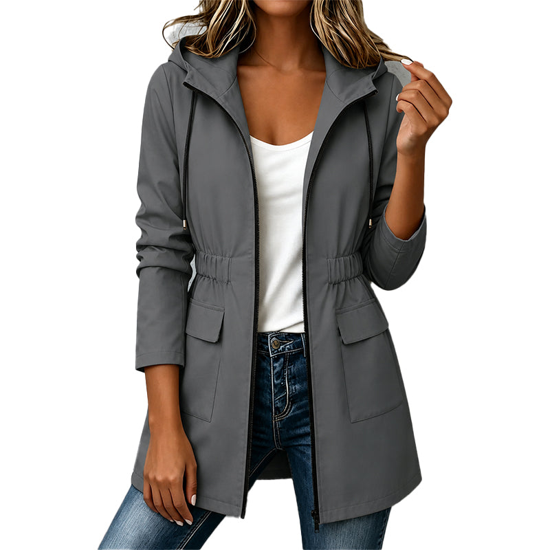 Giacca donna con cappuccio e zip a vita sagomata