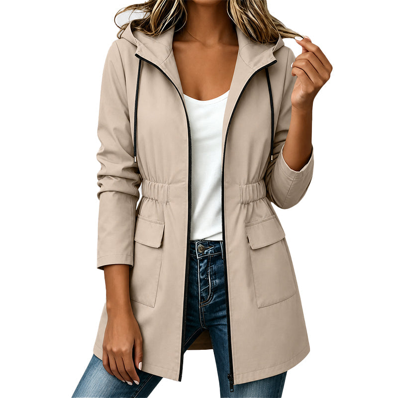 Giacca donna con cappuccio e zip a vita sagomata