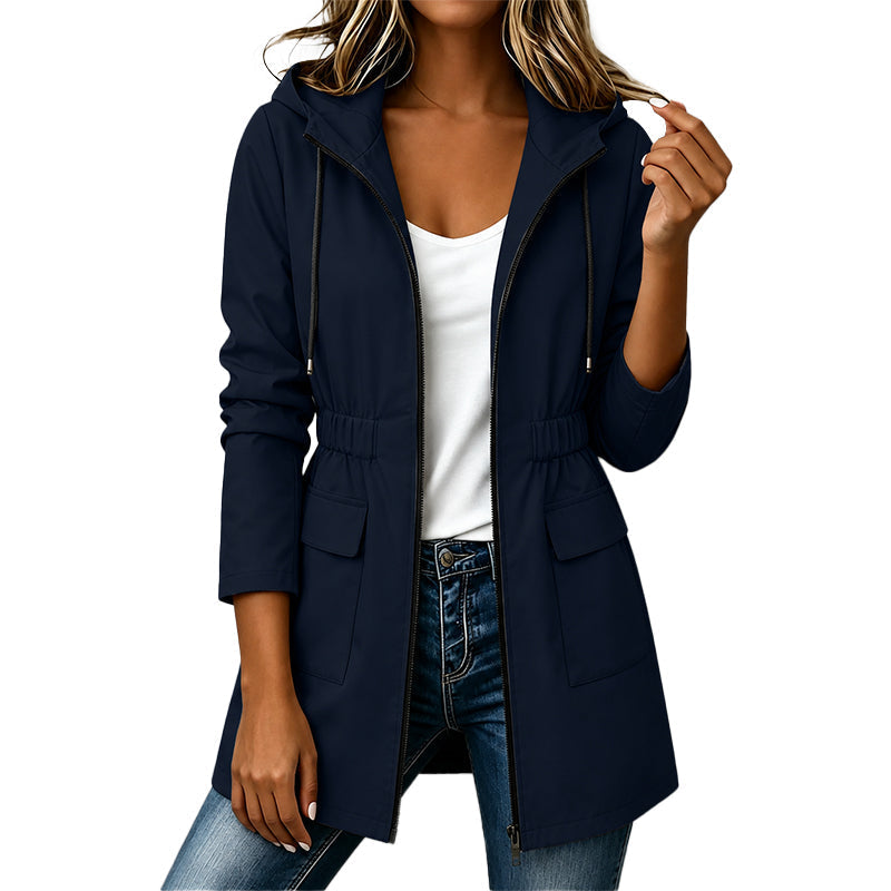 Giacca donna con cappuccio e zip a vita sagomata