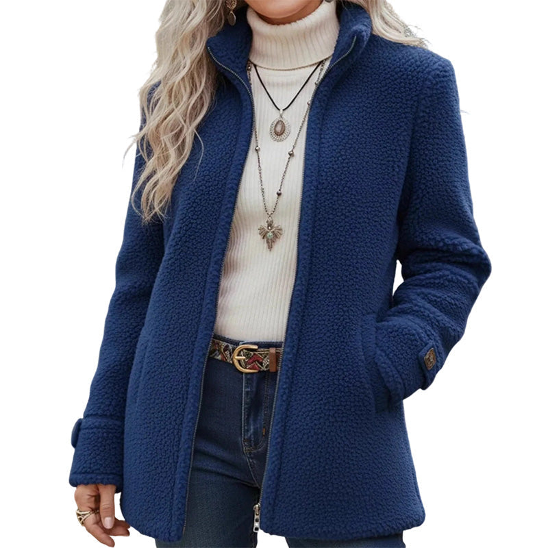 Giacca donna in sherpa con zip frontale e collo alto