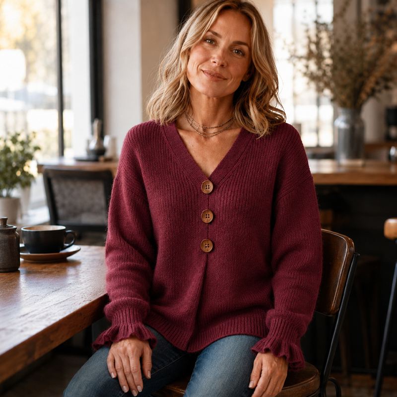 Maglione donna in cotone con scollo a V e bottoni
