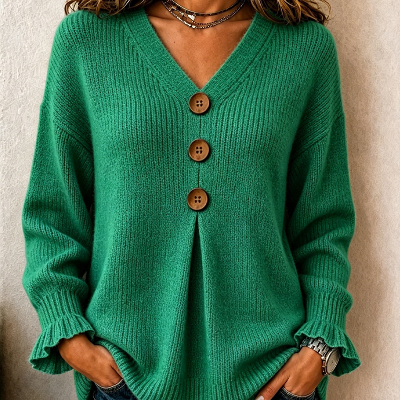 Maglione donna in cotone con scollo a V e bottoni