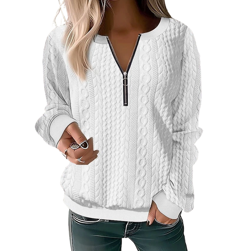 Felpa donna in maglia a trecce con mezza zip