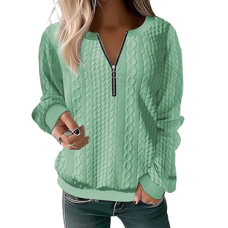 Felpa donna in maglia a trecce con mezza zip