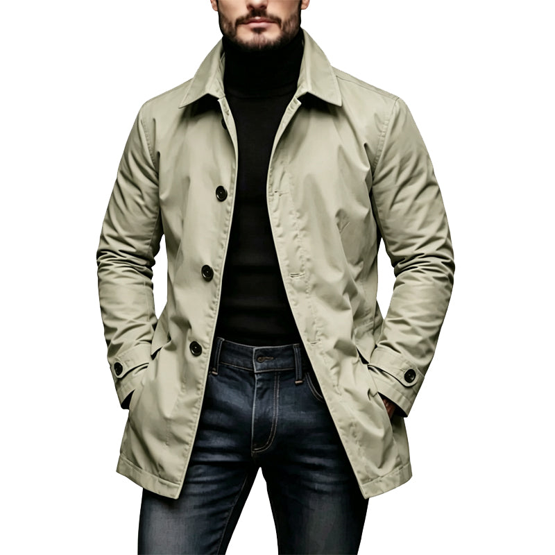 Trench impermeabile uomo con bottoni e colletto classico