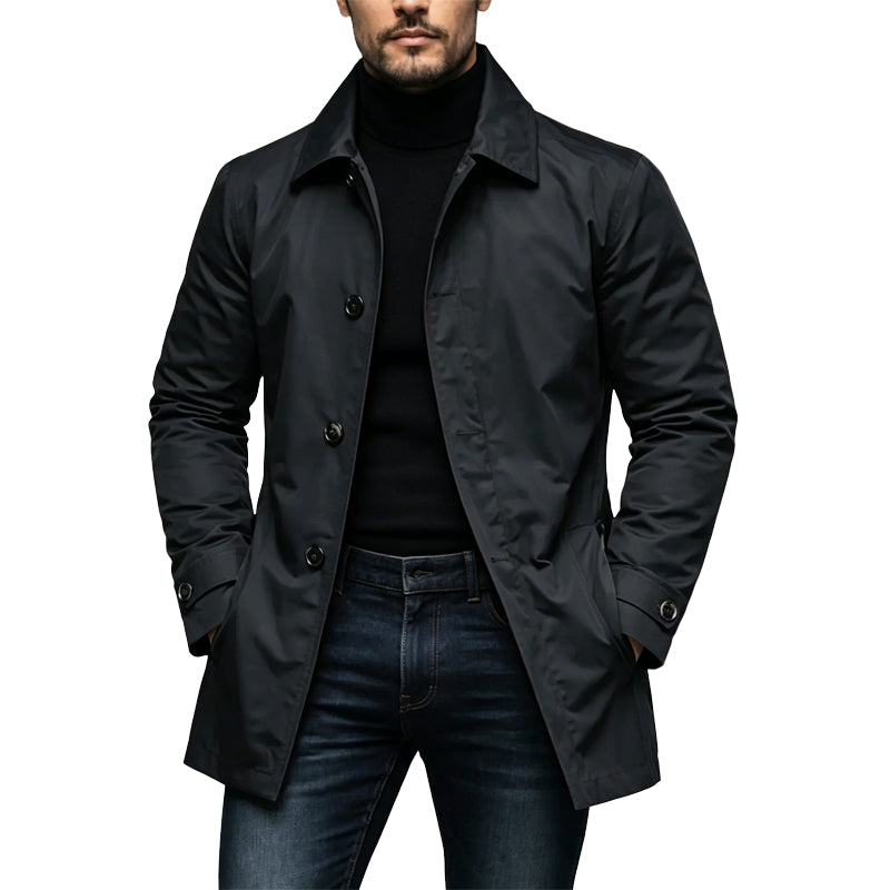 Trench impermeabile uomo con bottoni e colletto classico