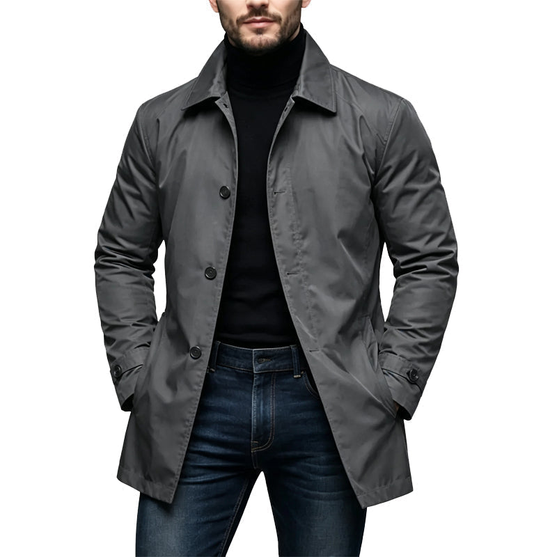 Trench impermeabile uomo con bottoni e colletto classico