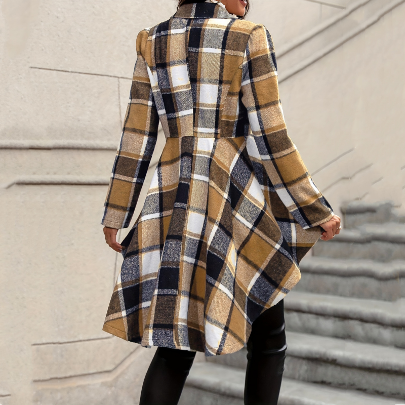 Giacca donna a quadri con peplum e orlo asimmetrico