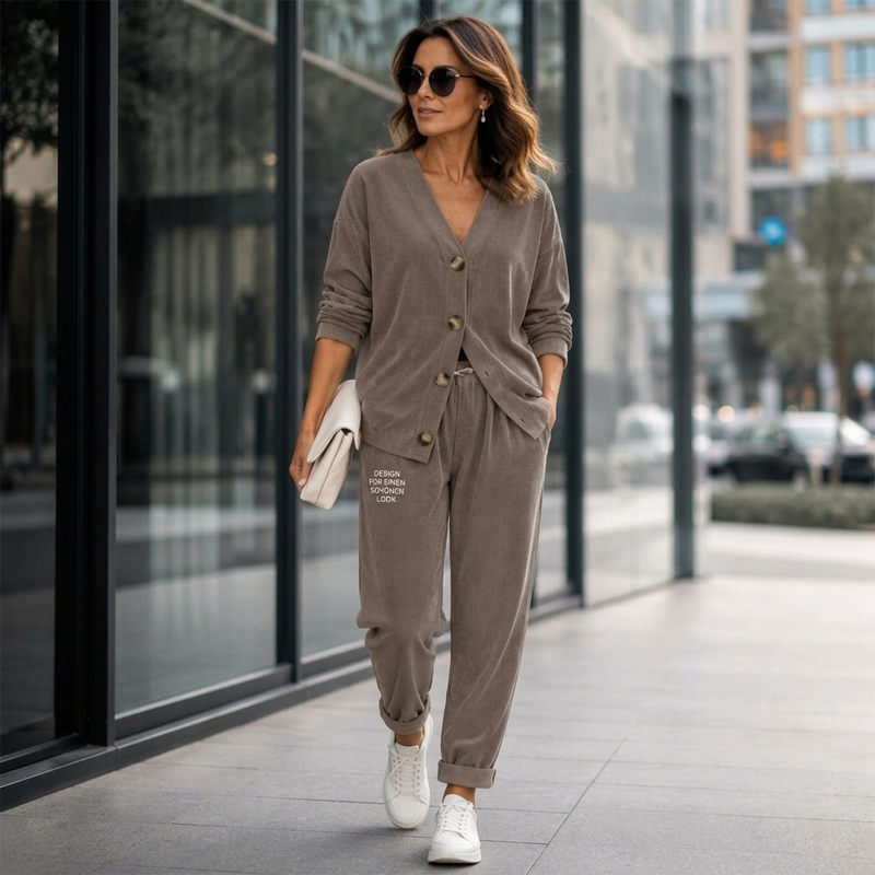 Completo donna in velluto con cardigan e pantaloni coordinati