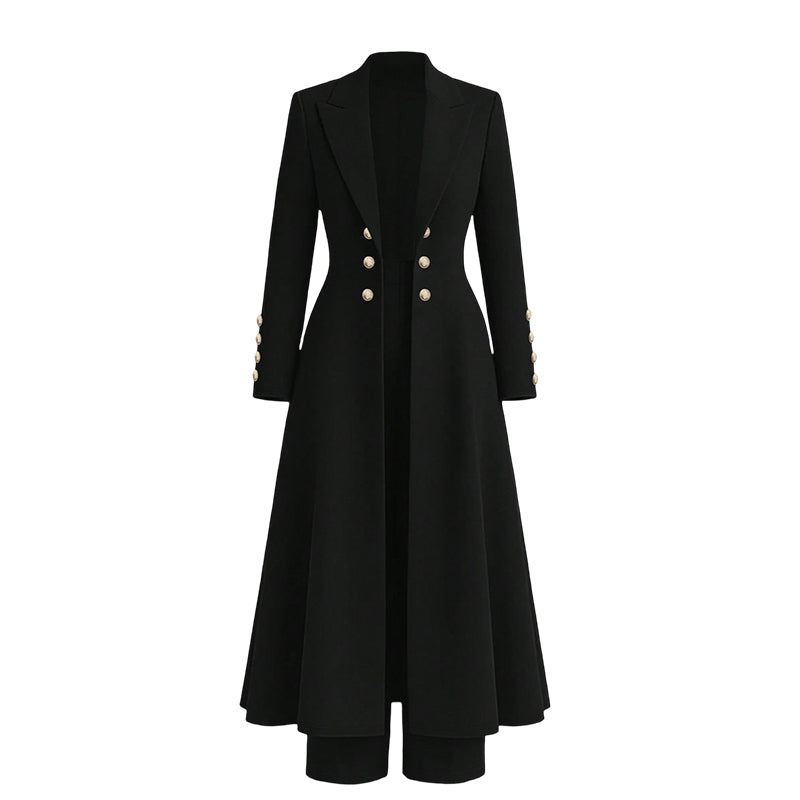 Completo tailleur donna con cappotto lungo e pantaloni dritti