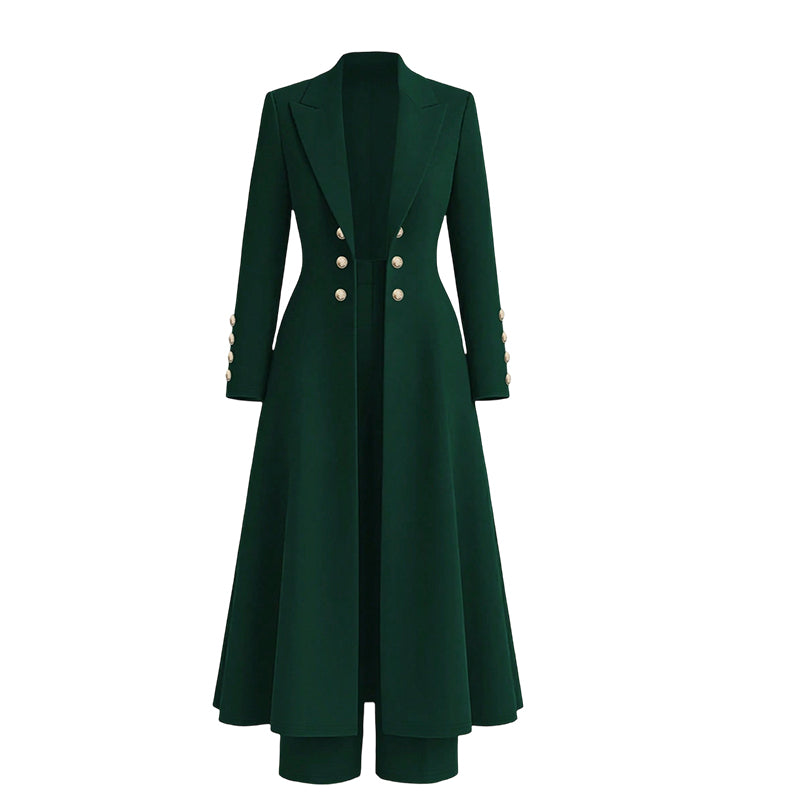 Completo tailleur donna con cappotto lungo e pantaloni dritti