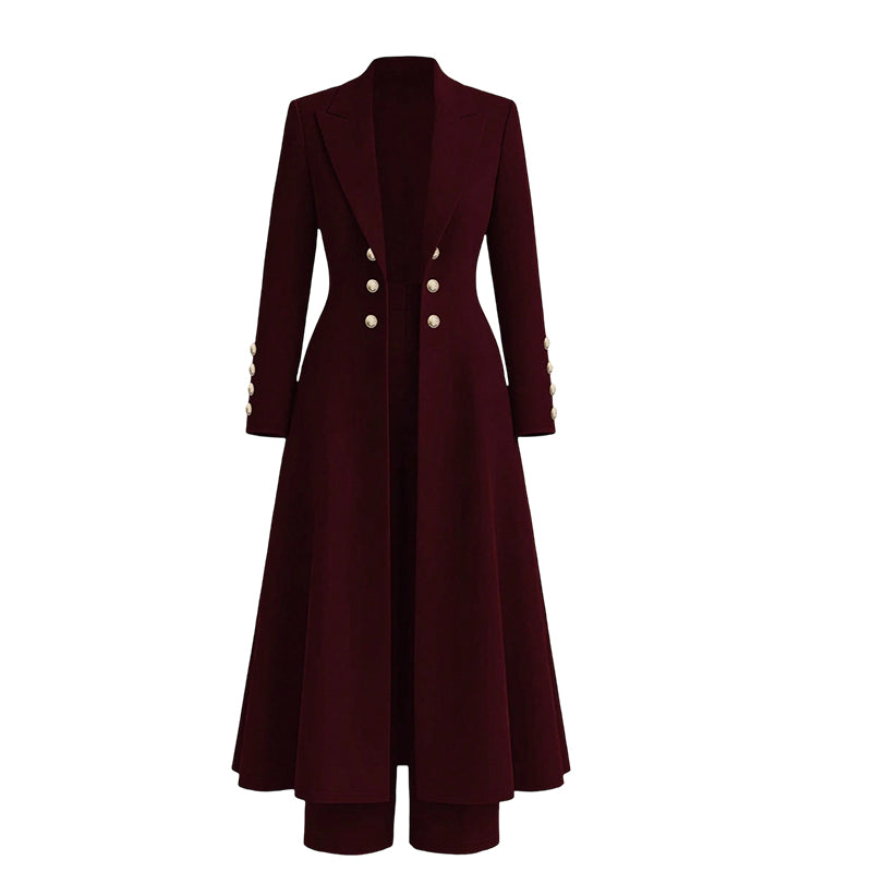 Completo tailleur donna con cappotto lungo e pantaloni dritti
