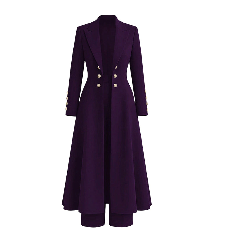 Completo tailleur donna con cappotto lungo e pantaloni dritti