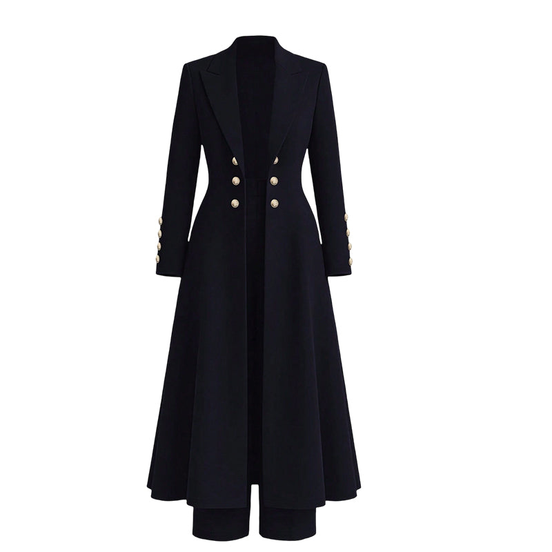 Completo tailleur donna con cappotto lungo e pantaloni dritti