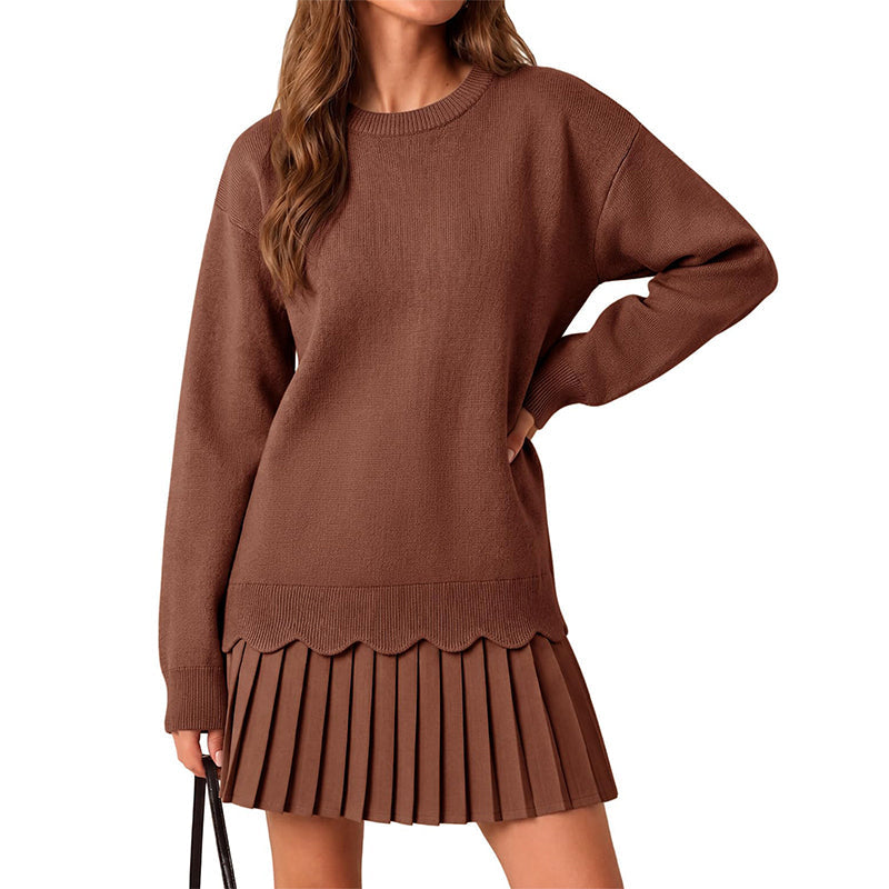 Completo donna in maglia con maglione e gonna plissettata