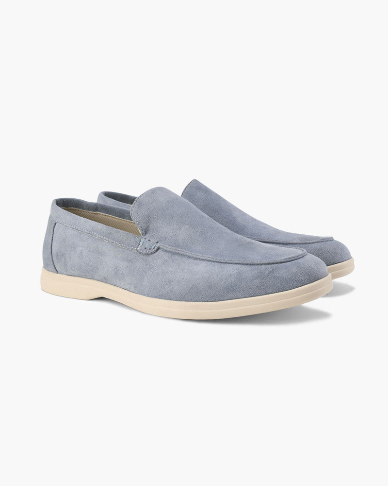 Mocassini uomo in suede slip-on con cuciture eleganti