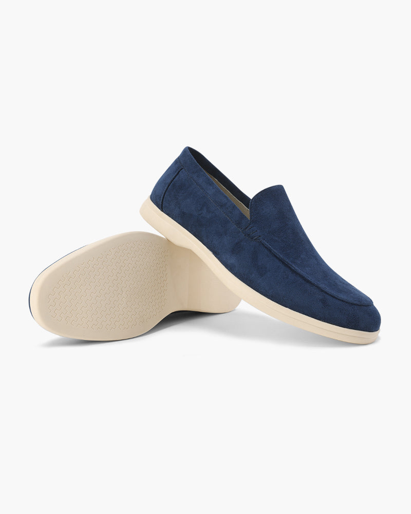 Mocassini uomo in suede slip-on con cuciture eleganti