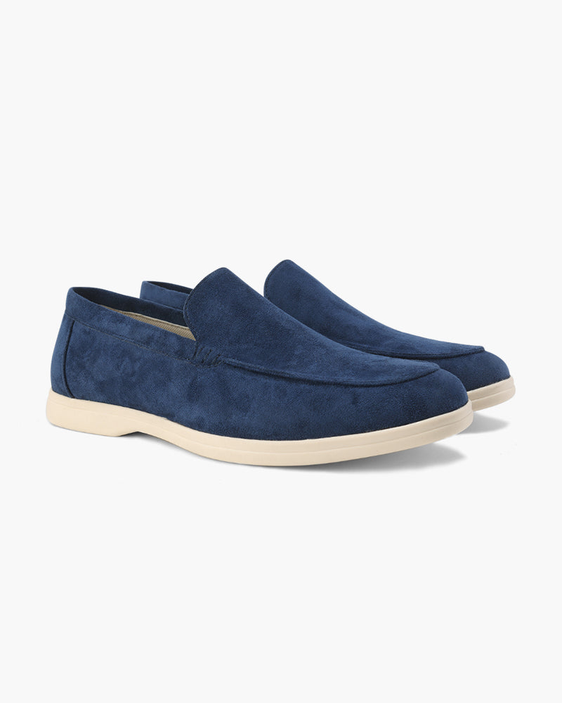Mocassini uomo in suede slip-on con cuciture eleganti