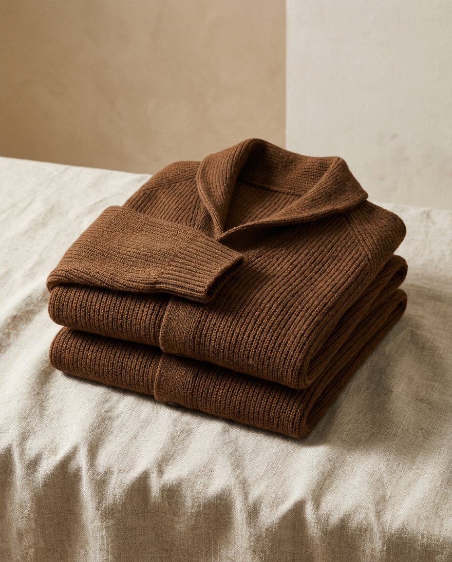 Cardigan uomo in maglia a coste con collo a scialle e bottoni