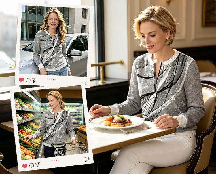 Felpa donna con zip e stampa grafica astratta