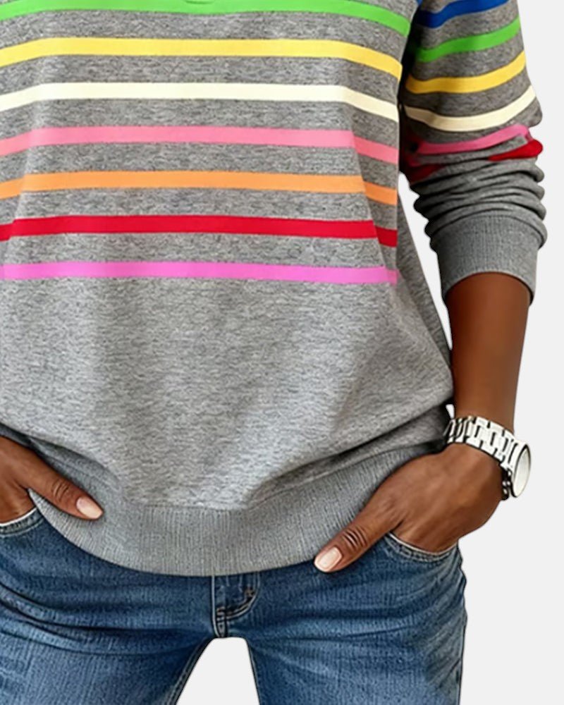 Felpa donna a righe con mezza zip e vestibilità ampia